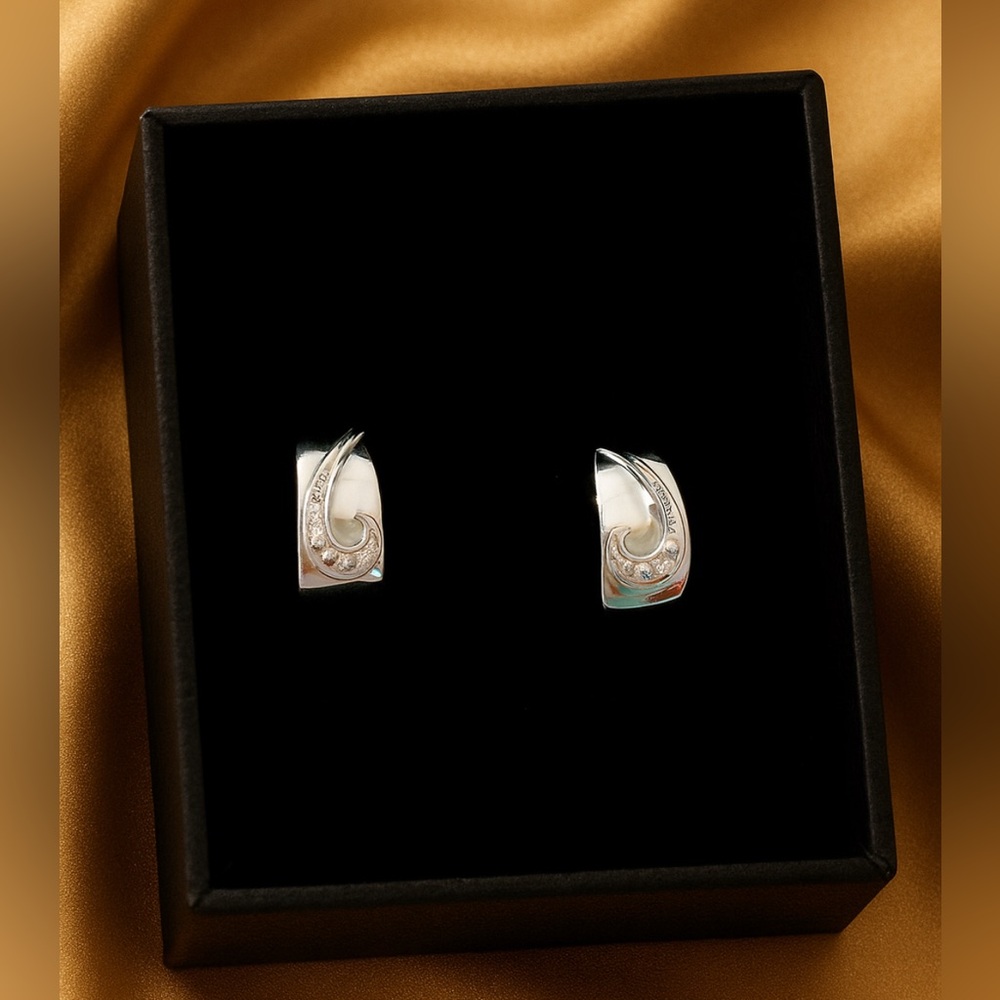 925 Sterling Silver Diamond Accent Huggie Earrings New